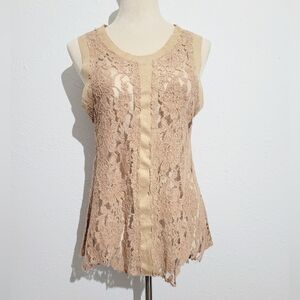 Voice Of California Lace & Suede Sleeveless Top Very Unique Fits Like A Small